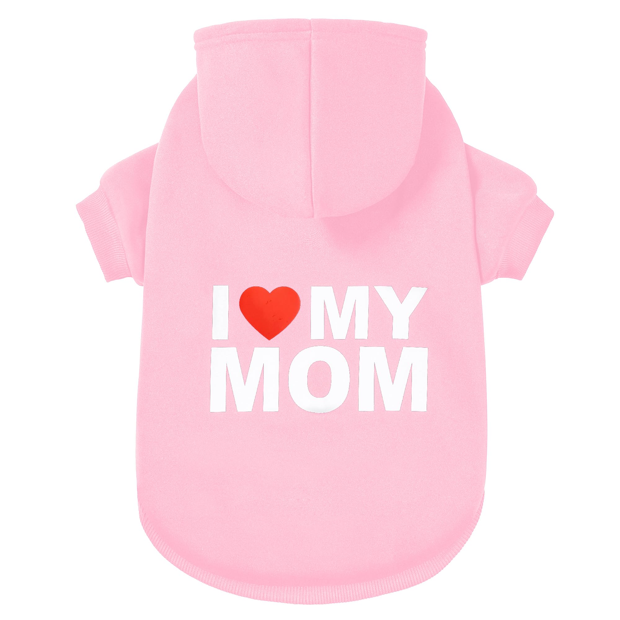 Hundepullover, Hunde-Kapuzenpullover für kaltes Wetter, Kapuzen-Sweatshirt für Welpen, Katzen, kleine, mittelgroße und große Hunde, Rosa (I Love My Mom), Größe XS