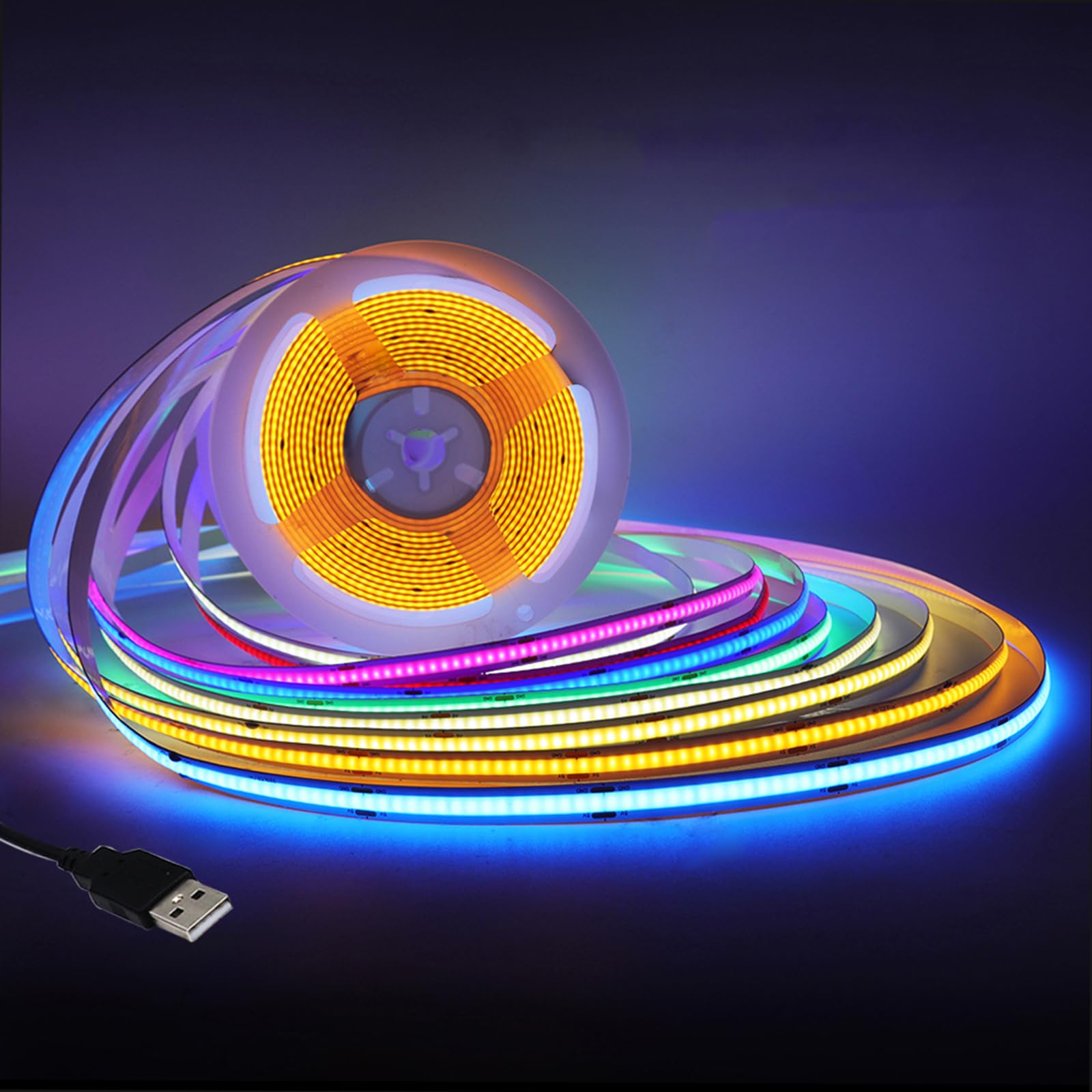 Wisada 320 LEDs/M 5V COB LED Strip USB Powered Blue Light 3M/9.84FT FCOB Flexible Fairy Light CRI90+ LED Backlight TV Bedroom Under Cabinet Kitchen DIY Lighting Project