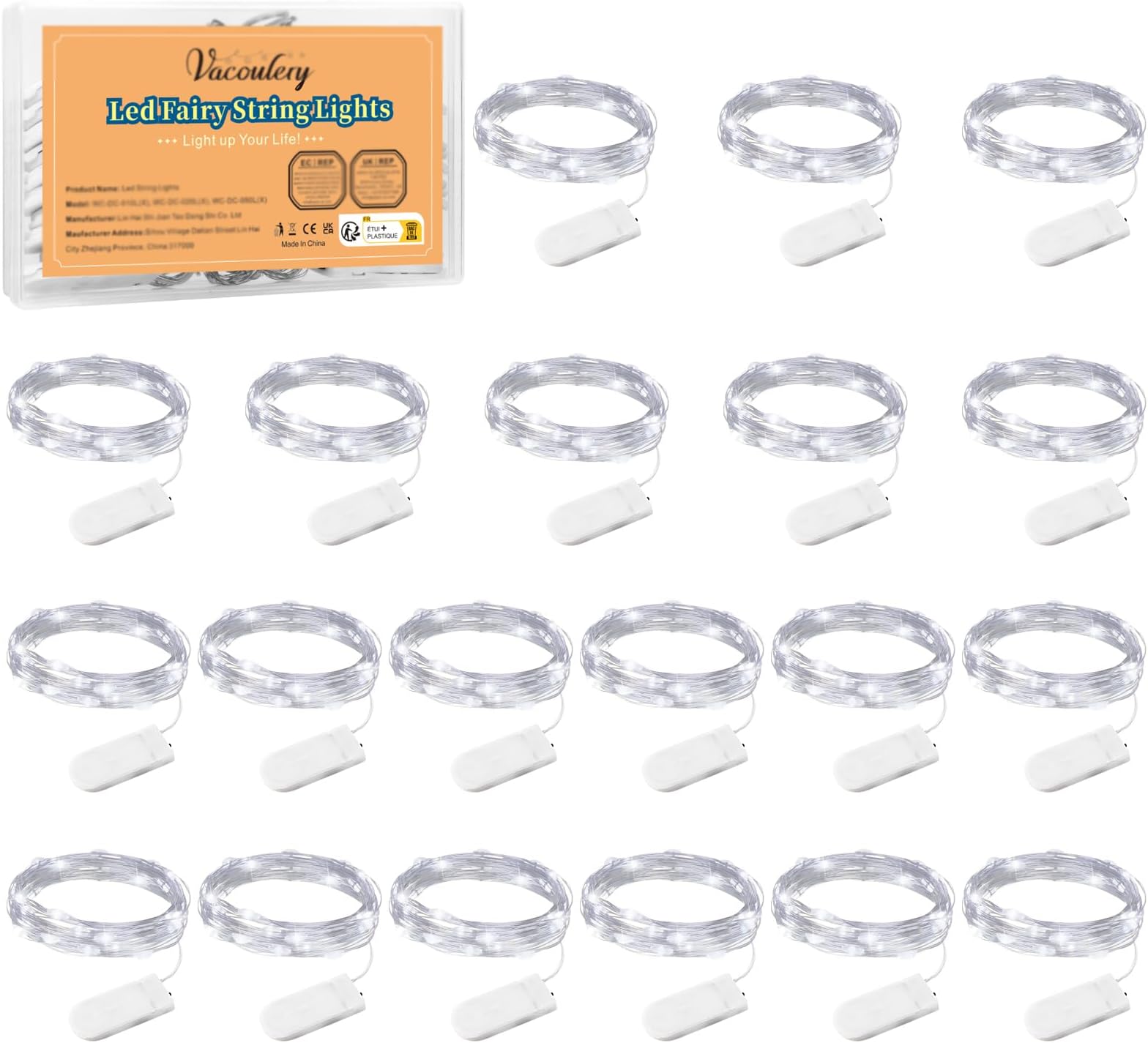 Micro Led String Lights Battery Powered, 20pack Fairy Lights 1M 10 LED Silver Coated Copper Wire Lights for Holiday Party Wedding Centerpiece Bottle Christmas Decorations(Cold White)