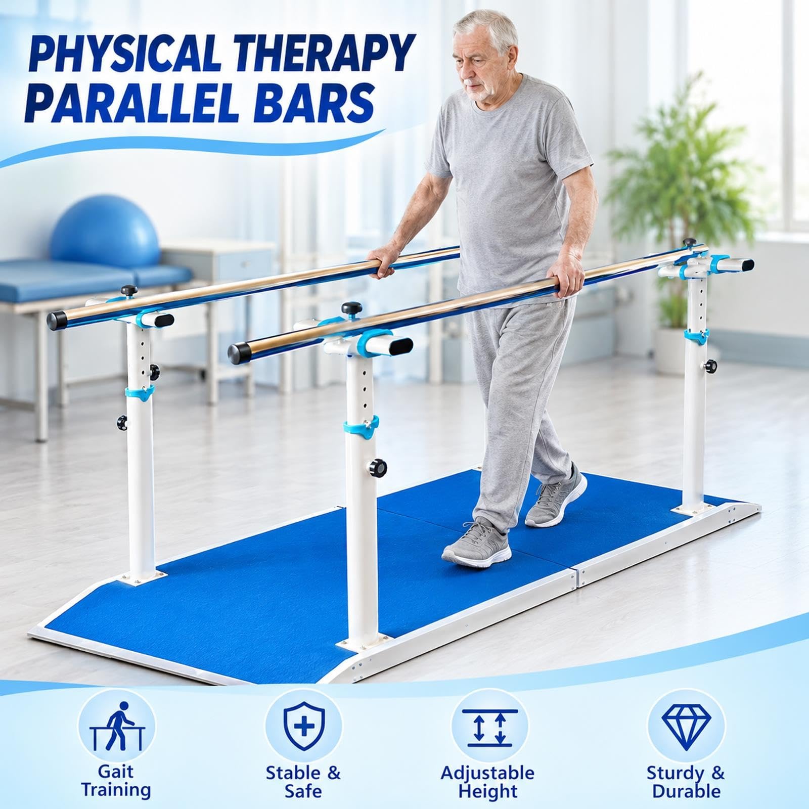 Barres Parallèles pour Physiothérapie, avec Base Antidérapante