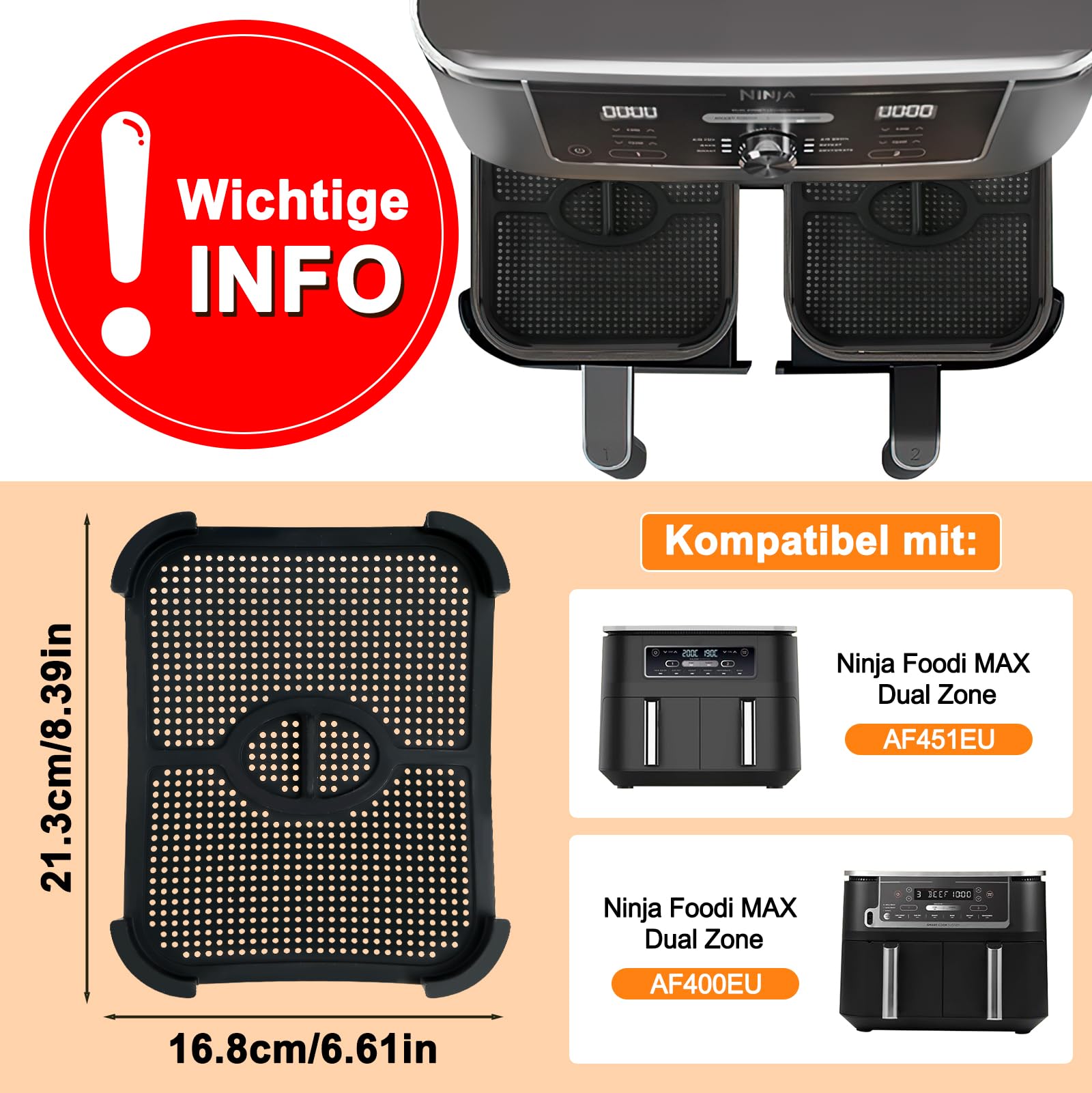 LIUYIDM Confezione da 2 paraspruzzi per Ninja Foodi Max Dual Zone AF400EU e AF451EU, Accessori Friggitrice ad Aria in Silicone, Accessori per Air