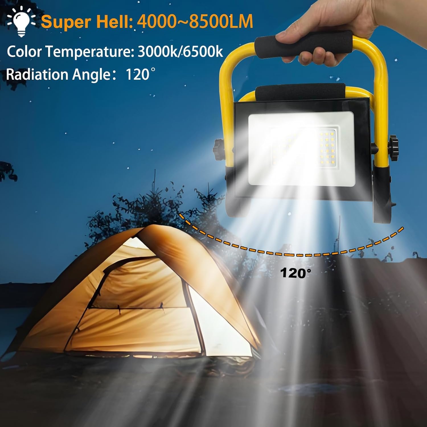 Reflektor budowlany LED, 2 sztuki, 100 W, zimna biel, reflektor LED, lampa robocza z wtyczką i antypoślizgowym stojakiem, wodoszczelny IP66, reflektor budowlany do warsztatu, na placu budowy
