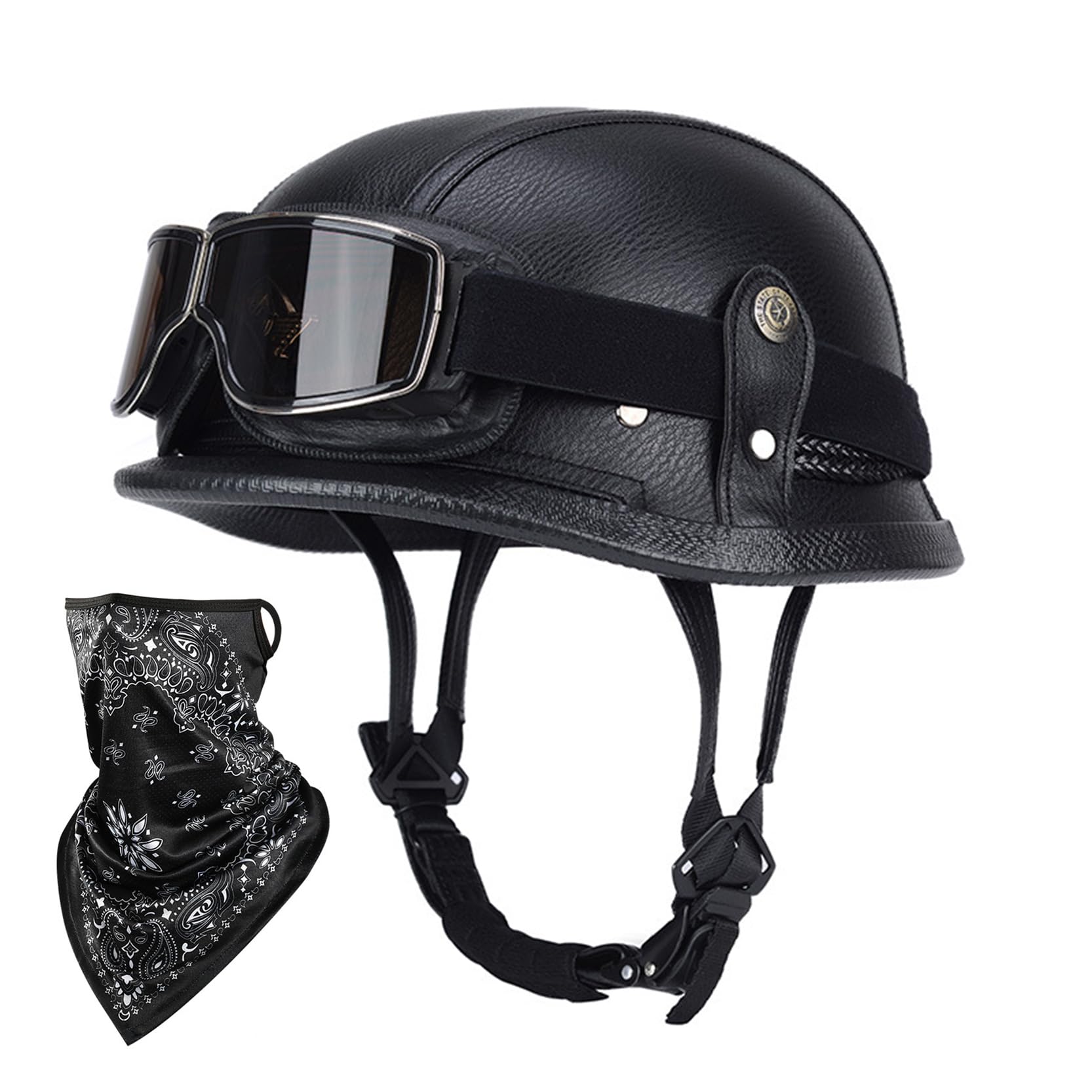 Casco de moto de cuero abierto con acabados artesanales talla X-M