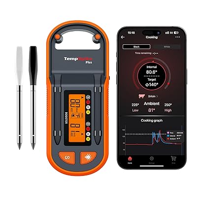 ThermoPro TempSpike Plus 600ft Wireless Meat Thermometer with 2 Color-Coded Probes, Bluetooth Meat Thermometer Wireless with LCD-Enhanced Booster for Food Cooking Grill Smoker
