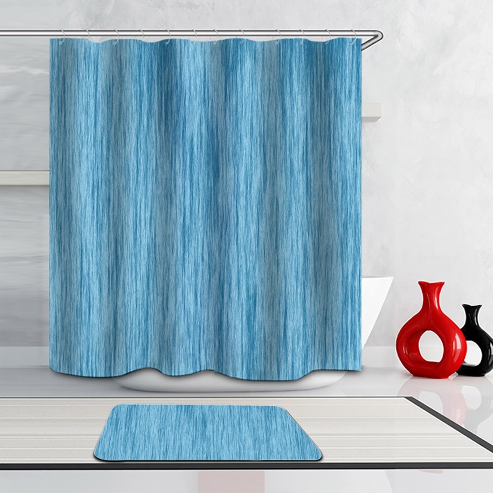 Cortina de ducha textil, 150 x 200 cm, azul, diseño liso, tela de poliéster, cortina de baño, impermeable, lavable, antimoho, cortina de ducha, 1,5 x 2 m de largo (ancho x alto) con anillas