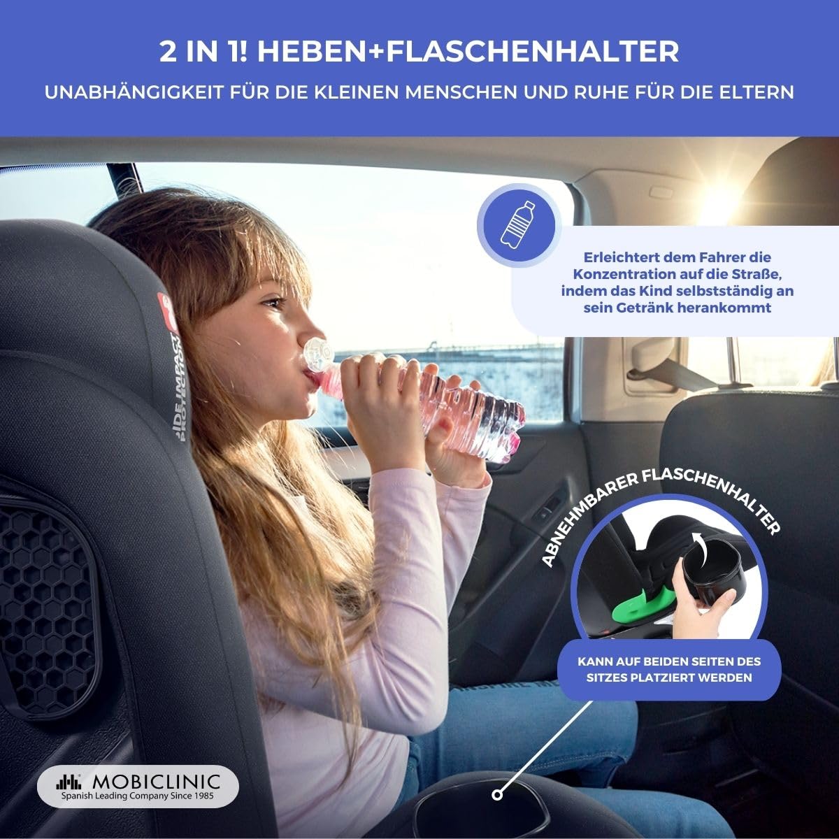 Mobiclinic® kids, Kindersitz, I-size, Isofix, Gruppe 2/3, 36kg, 4-12 jahre, Lionfix max, Entwicklungsfähig, 100-150cm, Seitenschutz, Verstellbare kopfstütze, 3 positionen verstellbar, Getränkehalter