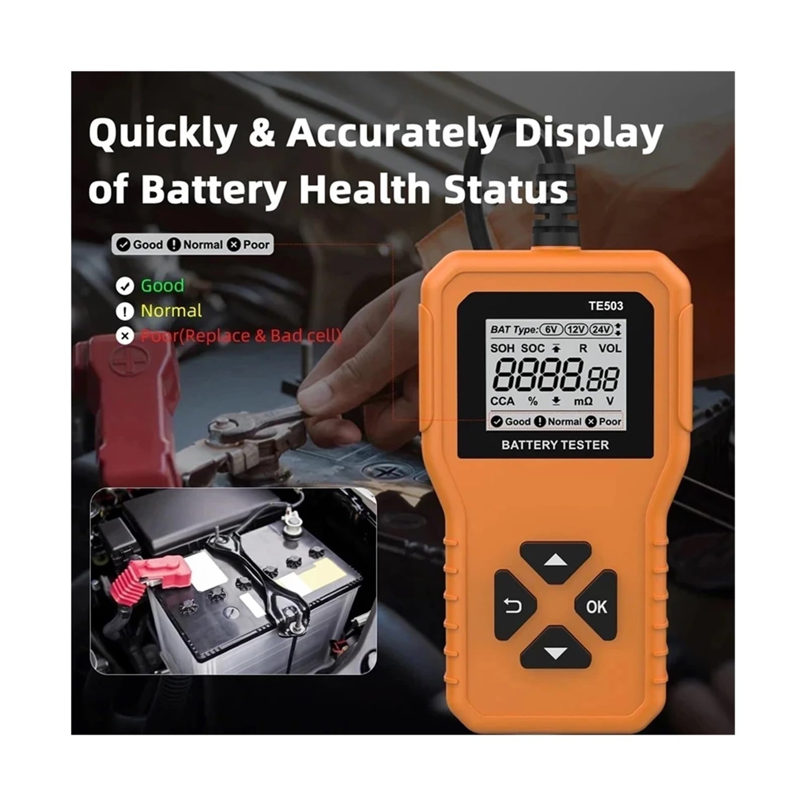 Batterie-Belastungstester, Autobatterietester 100-2200 CCA Batteriesystemanalysator BM550 Autobatteriewerkzeug 6V 12V 24V Autobatterie-Erkennungszubehör