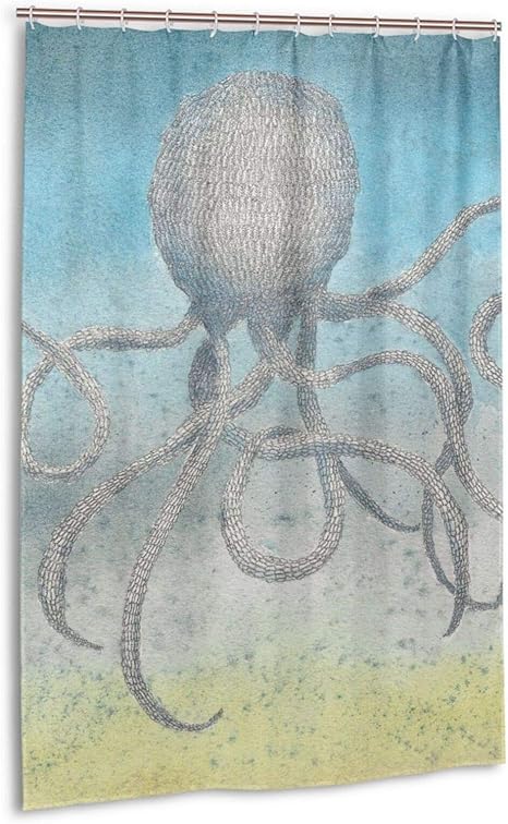Amazon Co Jp シャワーカーテン バスカーテン タコ イラスト 絵柄付き 綺麗 1 180cm お風呂グッズ カーテン 目隠し リング付き 防カビ 撥水加工 お風呂用カーテン 軽量 速乾 ホーム キッチン
