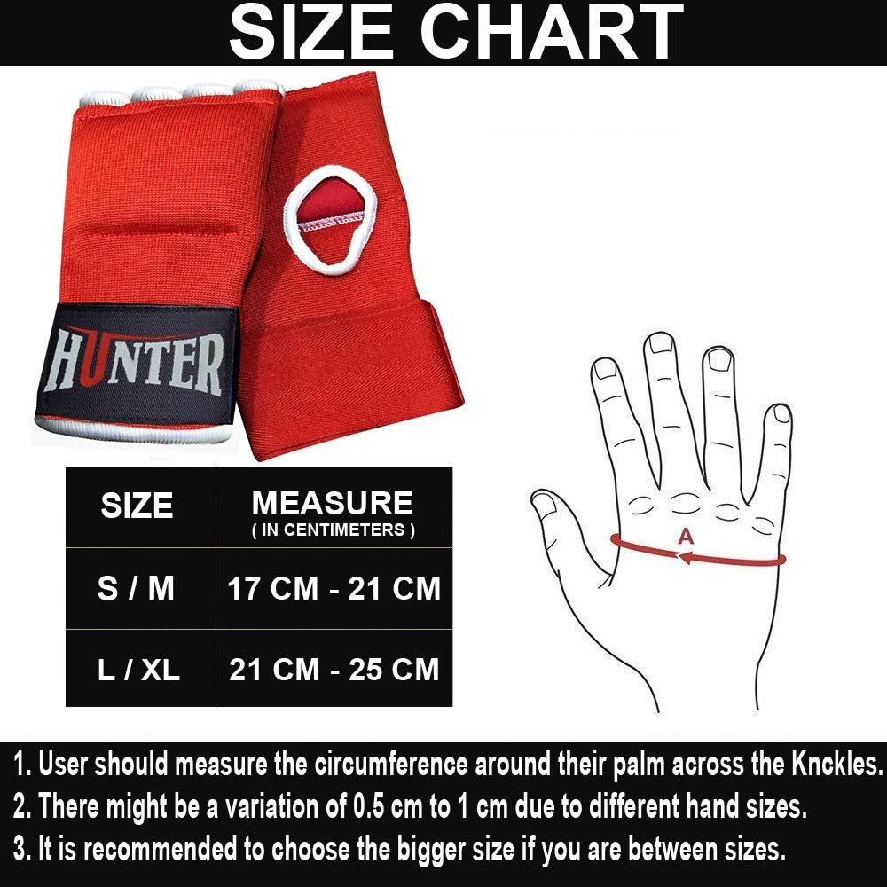 HUNTER Gel Padded Inner Gloves with Hand Wraps for Boxing (Set of 2) (Red, L/XL)