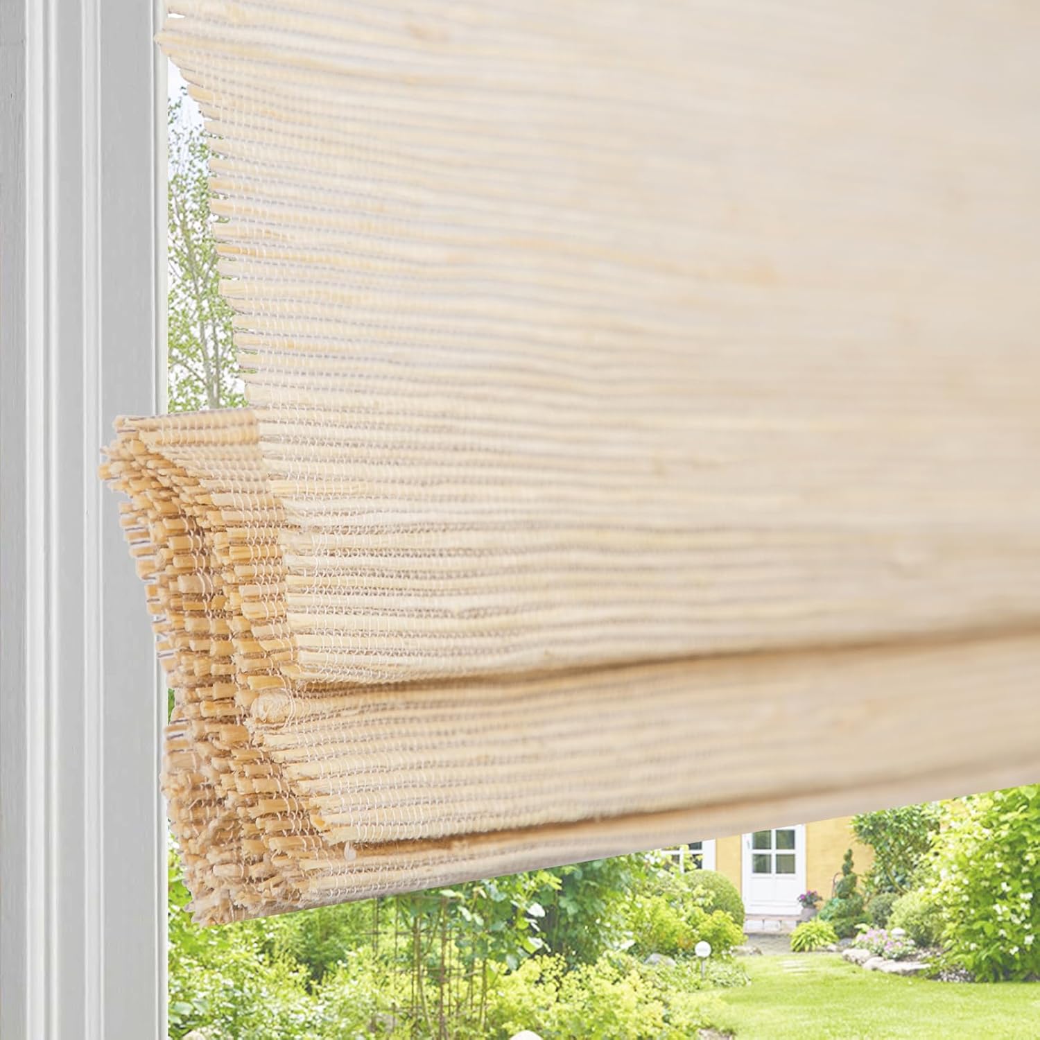 PASSENGER PIGEON Cordless Blackout Bamboo Roman Shades, Custom Easy to Install Woven Wood Window Shades, Room Darkening Privacy Lined Bamboo Roman Blinds for Windows, Doors, Color 01