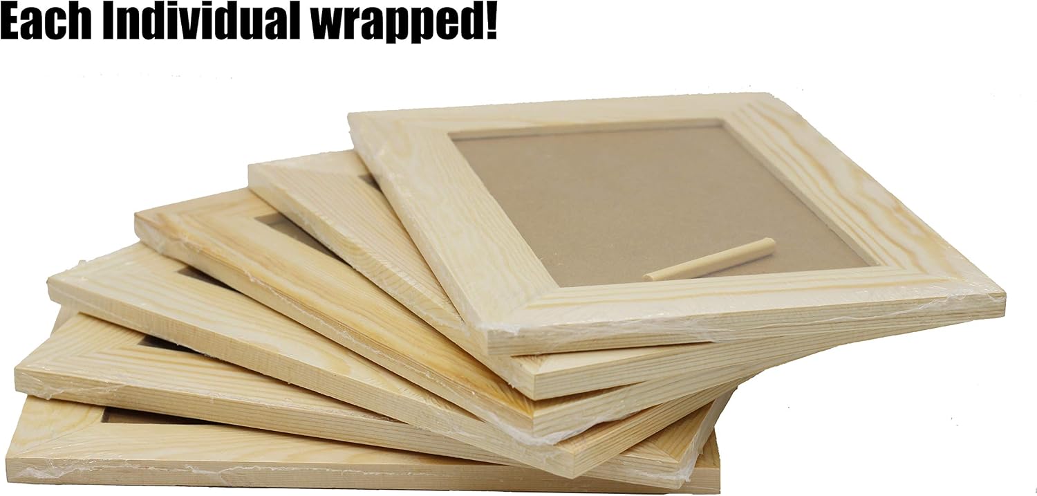 Creative Hobbies Pack of 6 - Unfinished Solid Pine Wood Picture Frames for Arts & Crafts, DIY Painting Project - Stand or Hang on the Wall - (8x6 Frame Size Holds 6x4 Pictures) for Adults and Kids