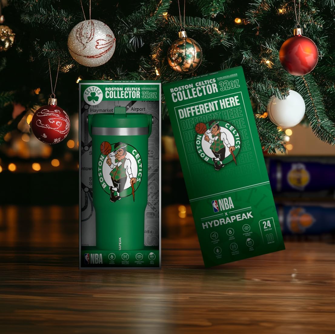Hydrapeak x NBA Officially Licensed Boston Celtics 32oz Nomad Stainless Steel Tumbler with Handle and Straw Lid, Leakproof Water Bottle in Limited Edition Collector's Gift Box - Image 6