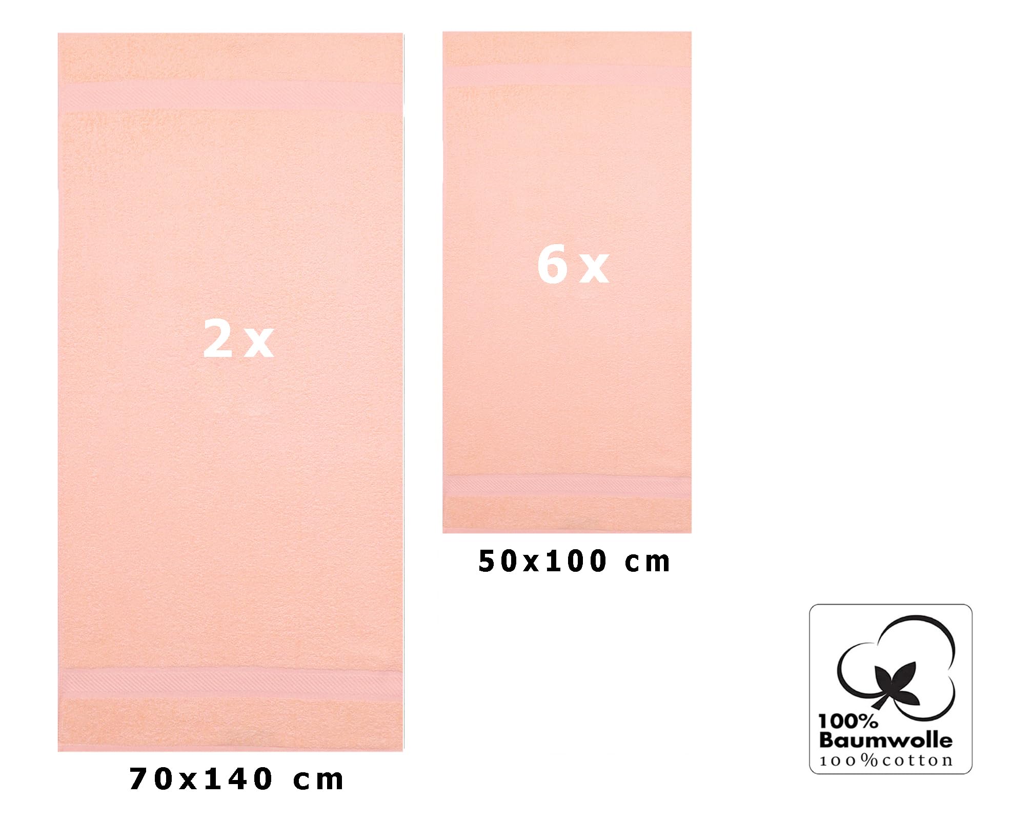Betz 8 Piezas Set Toallas de Mano/Ducha Serie Palermo Color Albaricoque 100% Algodon 6 Toallas de Mano 50x100cm 2 Toallas Ducha 70x140cm