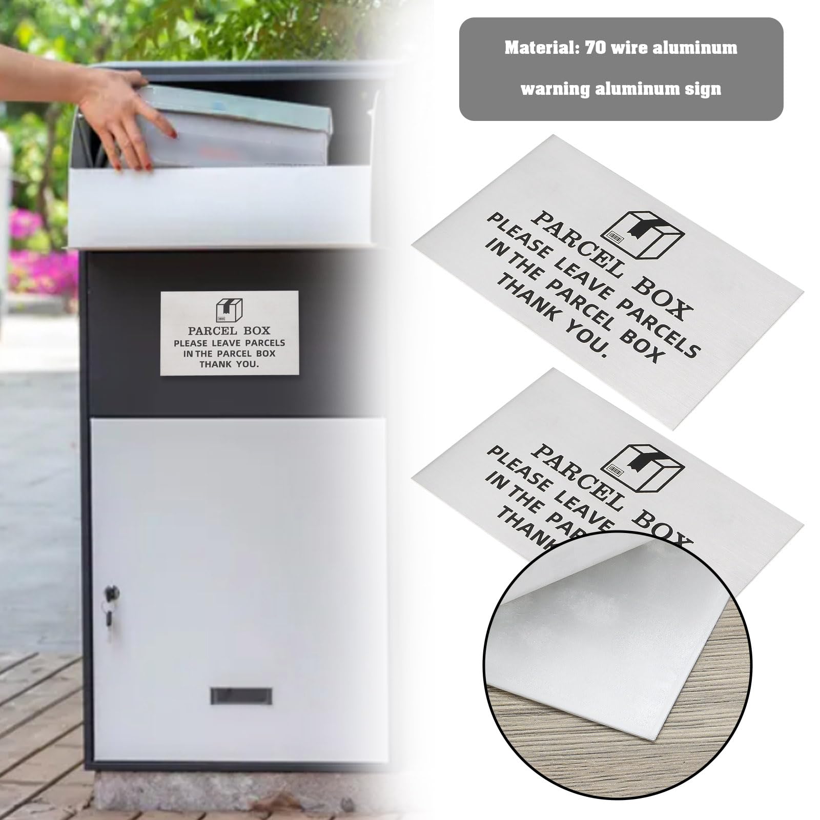 2 Cartelli In Alluminio Per Pacchi "Please Leave Parcels In The Parcel Box" - 15x10 Cm, Antiruggine Con Adesivi - 2