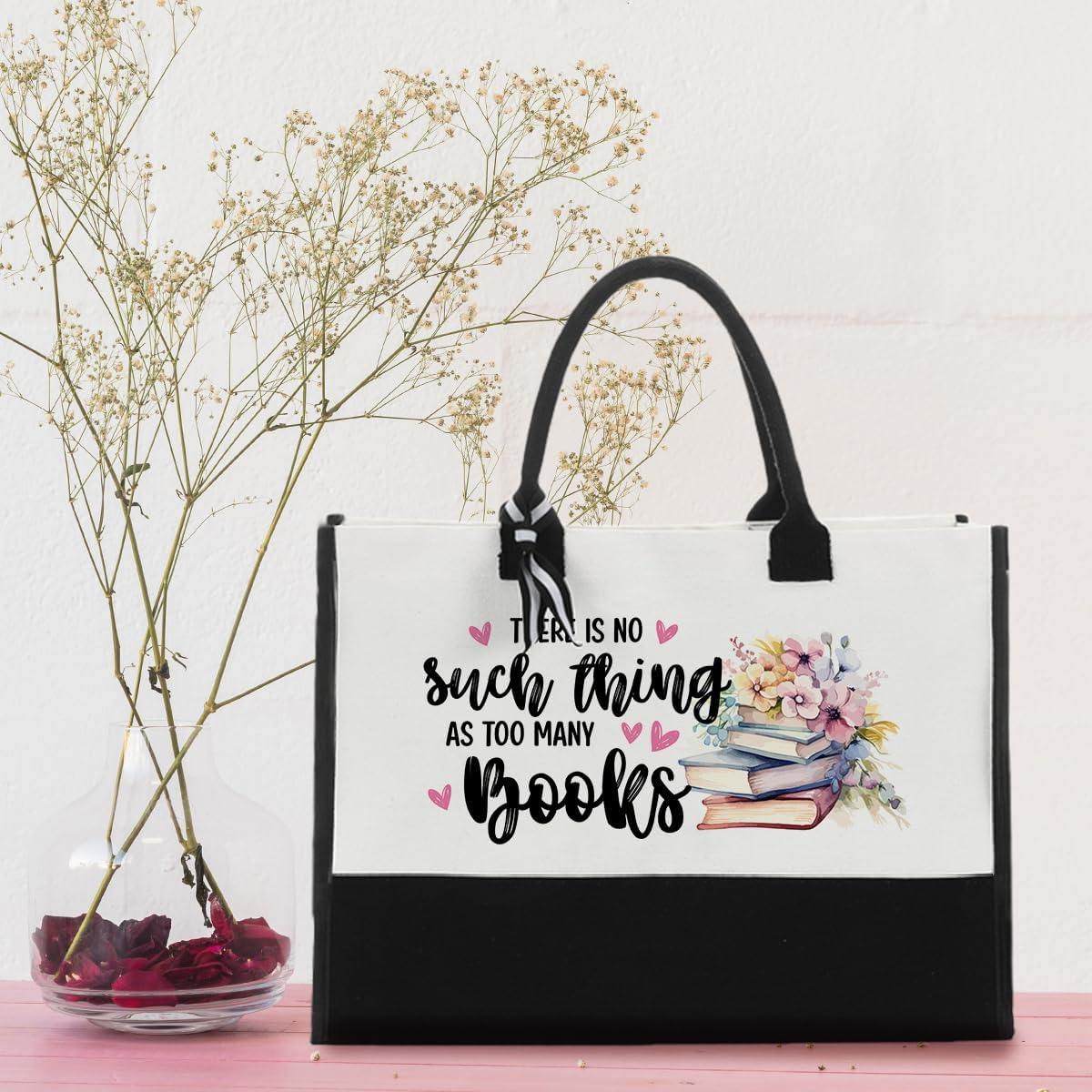 Book Tote Bag Book Lover Gifts Christmas Birthday Gifts for Women Teacher Books Lover Librarian Bookish Gift for Readers There Is No Such Thing As Too Many Books Tote Bag Travel Bags - Image 4