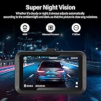 Vista 4 de Dash Cam Front and Rear - 3 inch IPS Screen 1080P Full HD DVR Dash Camera for Cars with 64G SD Card - 150°Wide Angle Car Dashboard Cam - Night