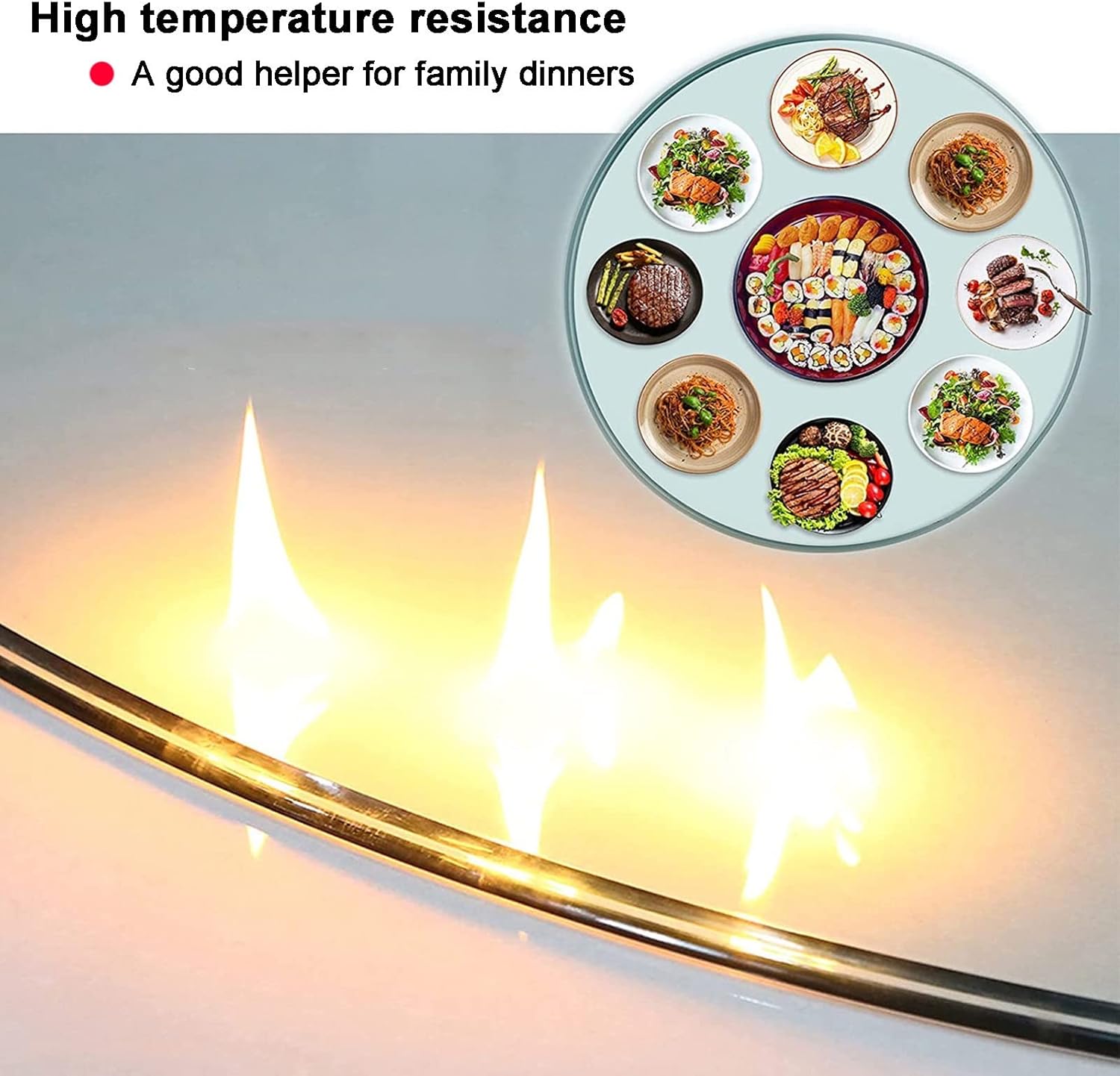 Table Top Tempered Glass 38 Cm 48 Cm 55 Cm 68 Cm 75 Cm 80 Cm, 18 Sizes, Thick : 9mm, Flat Edge Polish, Clear, Heat Resistant, Not Easy to Damage, Round Glass Table Top