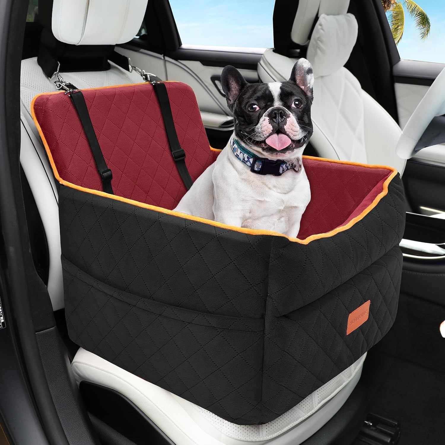 Hunde Autositz für Kleine bis Mittlere Hunde - Waschbarer Hundesitz Auto Mit Aufbewahrungstaschen, Ansteckbare Leine, Verdickter Hundeautositz, Sitzerhöhung, Hundebett für Rückbank Vordersitz