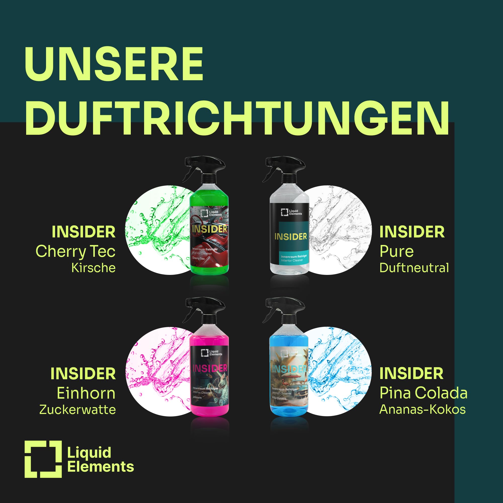 Liquid Elements Insider Innenraumreiniger 5L, Cherry Tec | Cockpit Reiniger für Kunststoff, Leder, Polster & Armaturen, Cockpitpflege Auto Innenraum