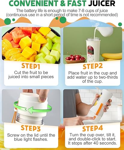 Miniatura 5 de Licuadora portátil para batidos, licuadora personal para batidos y jugos frescos, capacidad de 12 cuchillas, 15.2 fl oz, batería recargable de 1500