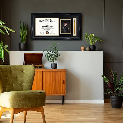 Miniatura 2 de GraduationMall Marco de diploma negro de 11 x 22 pulgadas con soporte de borla e imagen para certificado de 8.5 x 11 pulgadas, foto de 5 x 7