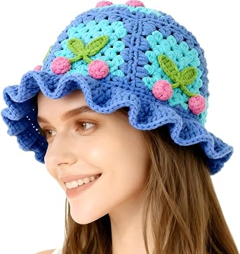 Crochet Bucket Hats for Women Handmade Hat Cute Foldable Knitted Hats for Women