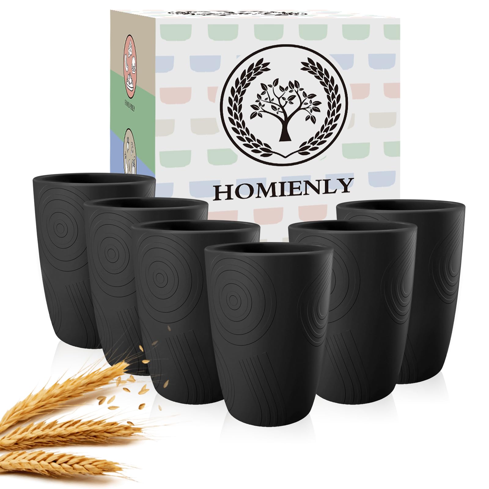 Homienly Wheat Straw Drinkware 12oz Unbreakable Drinking Glasses 6-Piece Stackable Kithen Cups Dishwasher and Microwave Safe Cups for