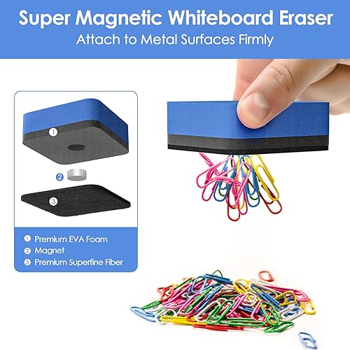 Miniatura 3 de MaxGear Paquete de 24 borradores de borrado en seco, borradores magnéticos de pizarra blanca, suministros para aula, borradores de pizarra de