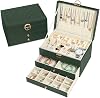 Granbest 3 Layers Jewellery Box with 2 Drawers, Elegant Jewellery Organiser, Leather Jewellery Storage Case Ideal for Necklaces, Bracelets, Rings and Earrings (Dark Green)