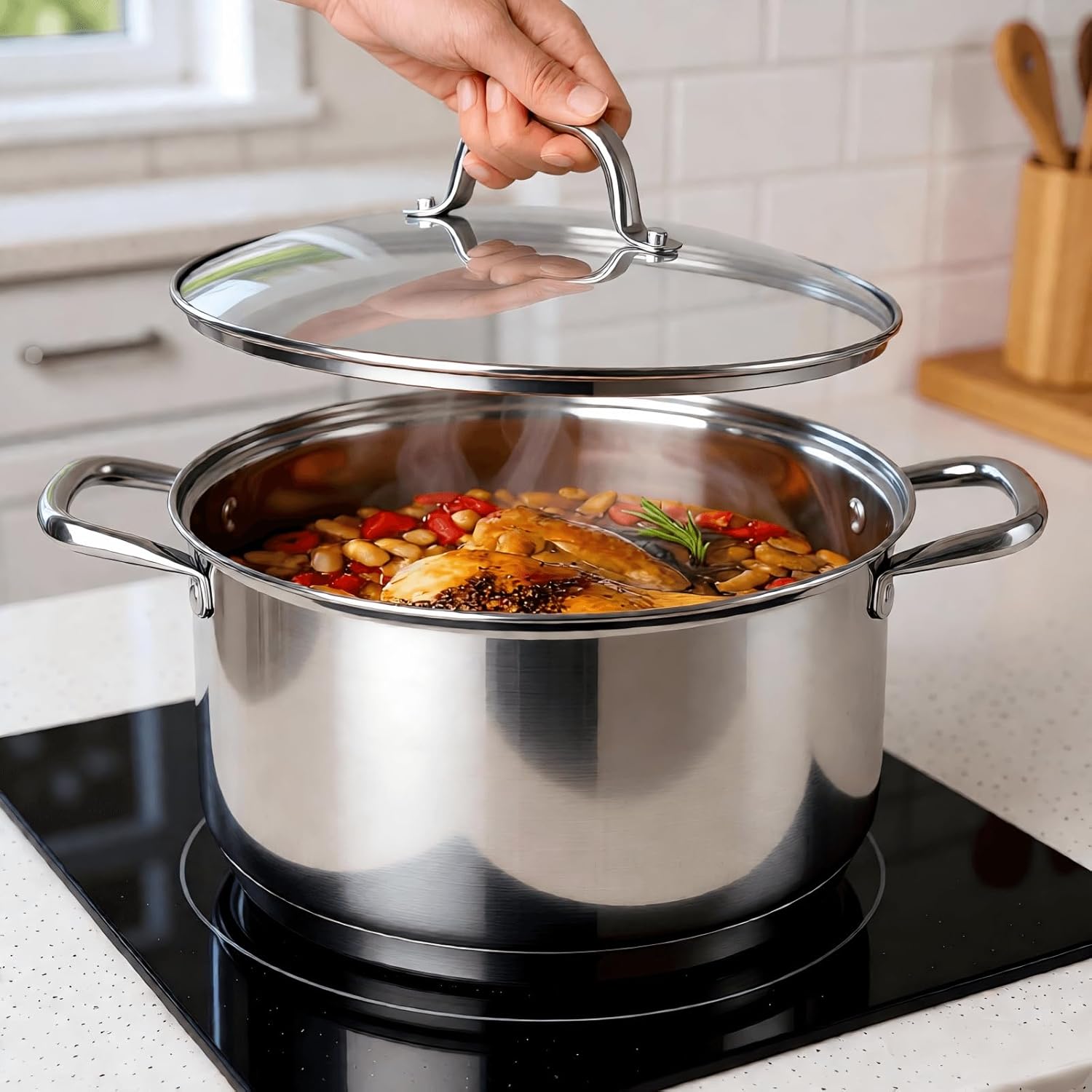 10-Quart Stainless Steel Soup Pot with Lid – Large Stockpot for Pasta, Boiling, and Soup Making – Induction Compatible, Dishwasher Safe – Heavy Duty Kitchen Cookware - Image 2