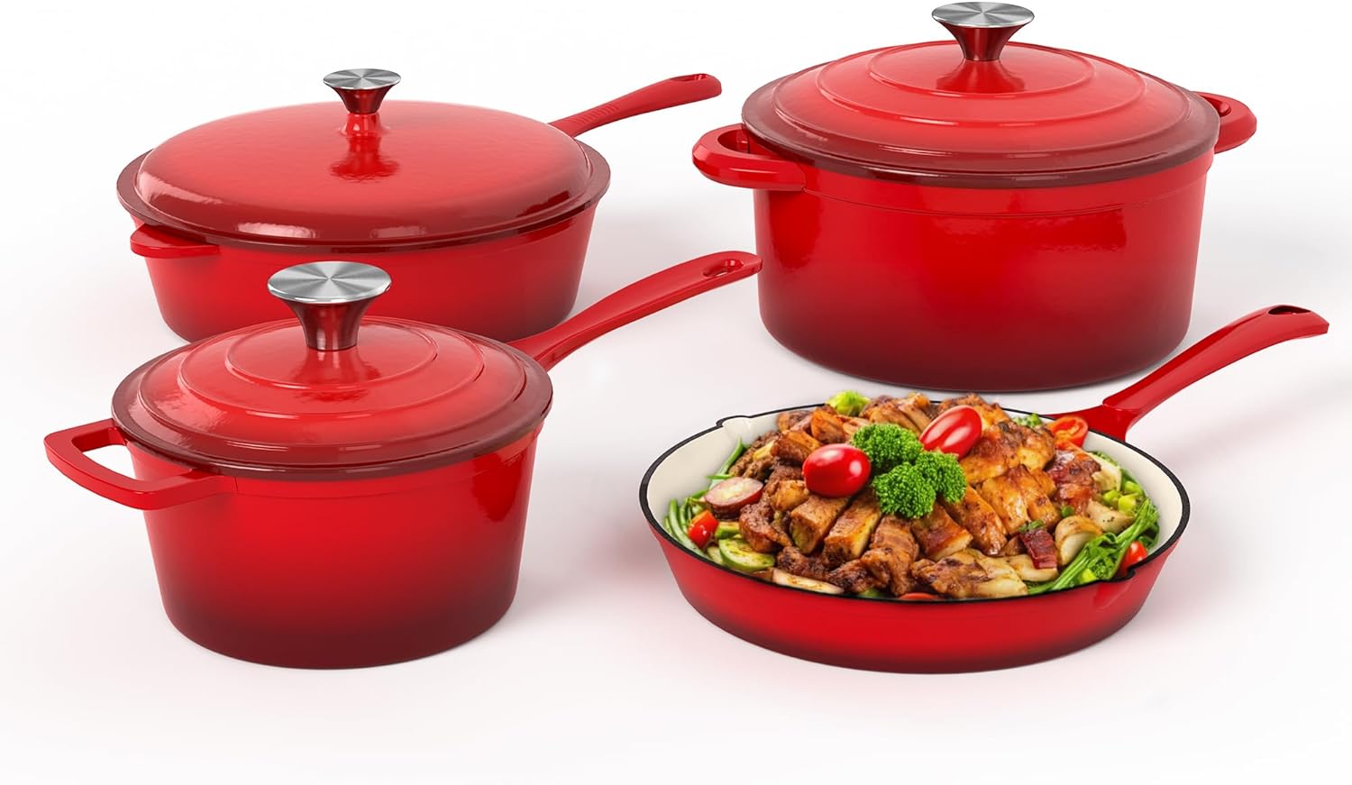 MAISON ARTS Enamel Cast Iron 7 Piece Cookware Set, Heavy Duty Dutch Ovens Pot with Lid, Red Non Stick Pots and Pans Sets, Oven Safe up to 500°F MAISON ARTS Enamel Cast Iron 7 Piece Cookware Set, Heavy Duty Dutch Ovens Pot with Lid, Red Non Stick Pots and Pans Sets, Oven Safe up to 500°F