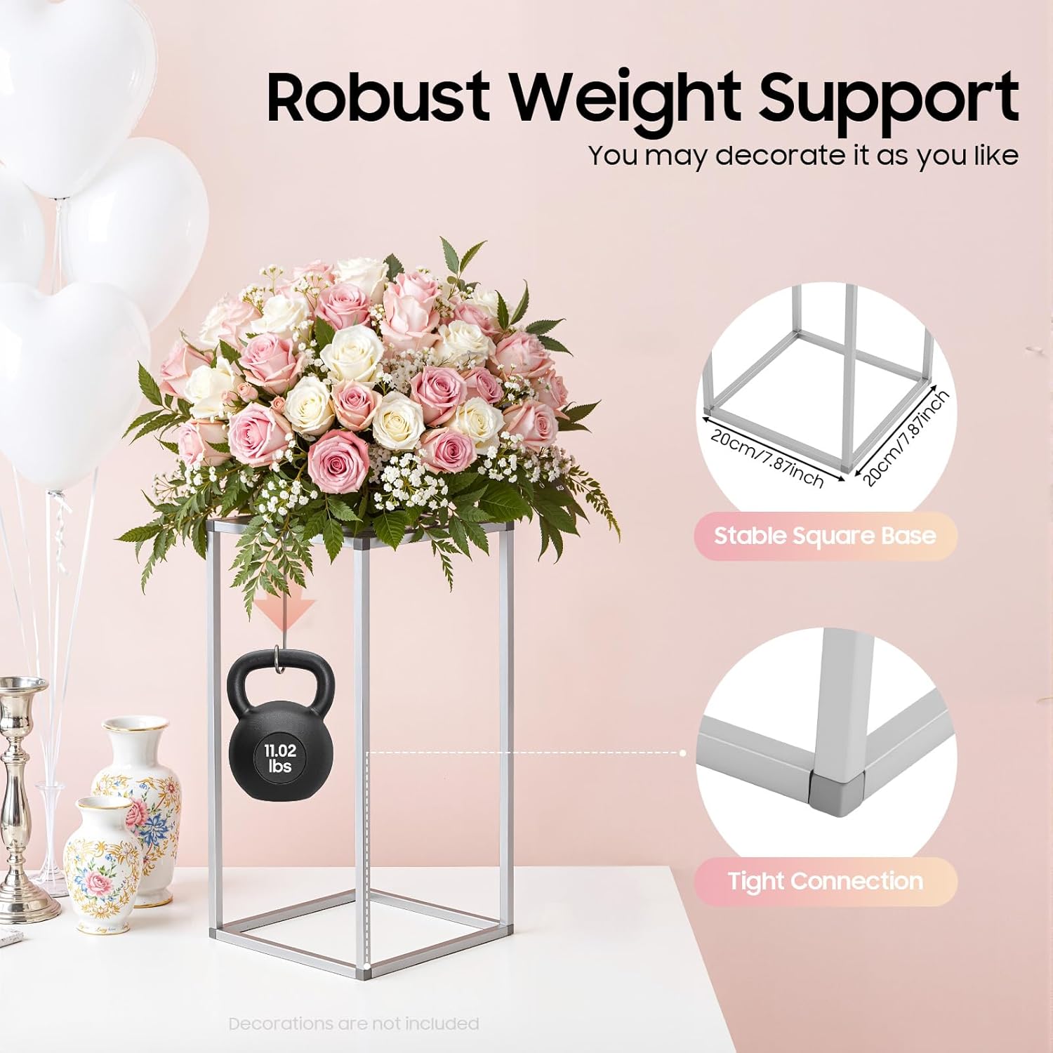 11 Pcs Silver Wedding Flower Stand Metal Geometric Table Centerpiece Flower Vase Column Stand Rectangular Flower Display Rack for Event Party Home Decor (Silver, 40cm)