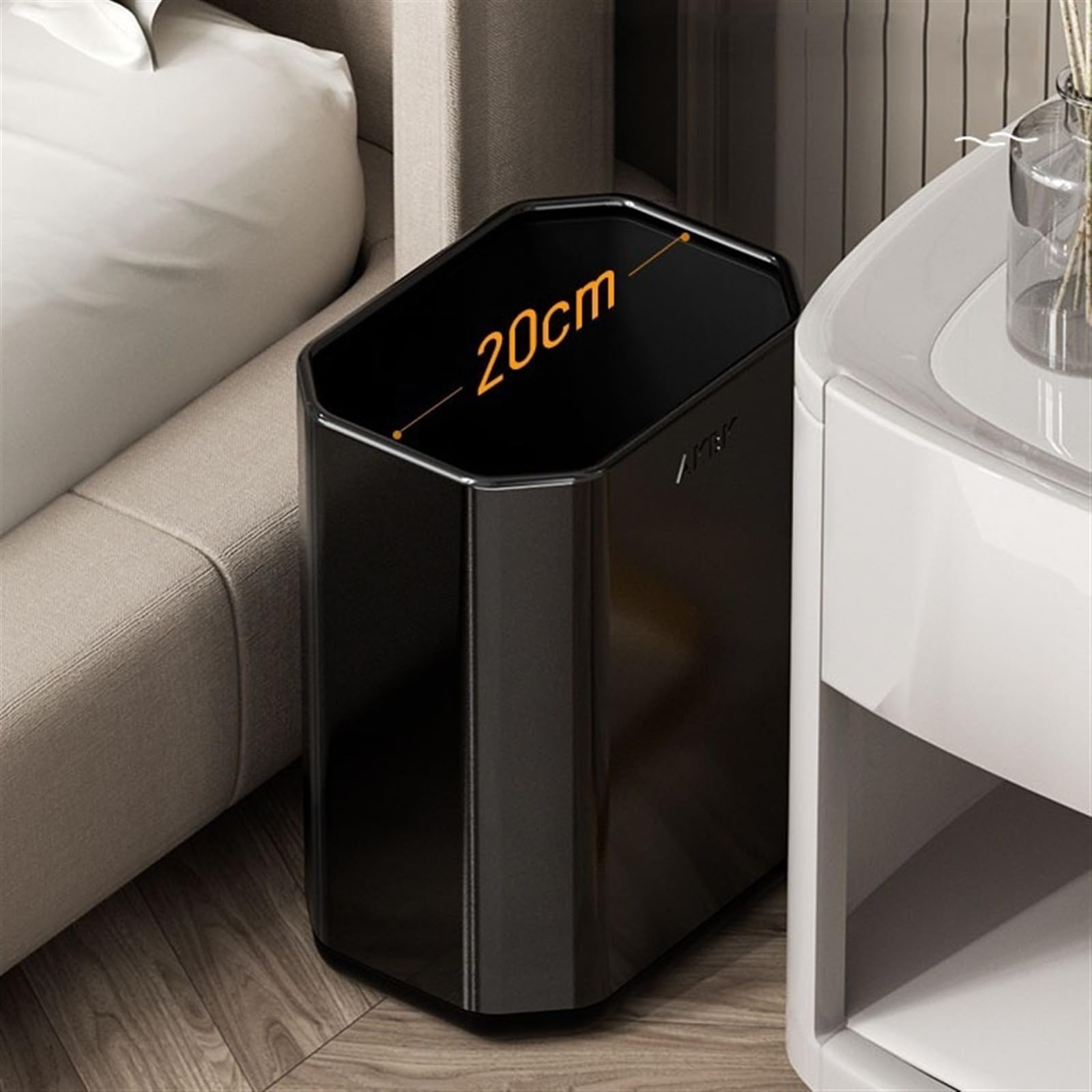 Poubelle 10/12 litres, octogonale, en métal, avec insert intérieur, étroite, en acier inoxydable brossé, pour salle de bain, cuisine, bureau (noir, 10 l)