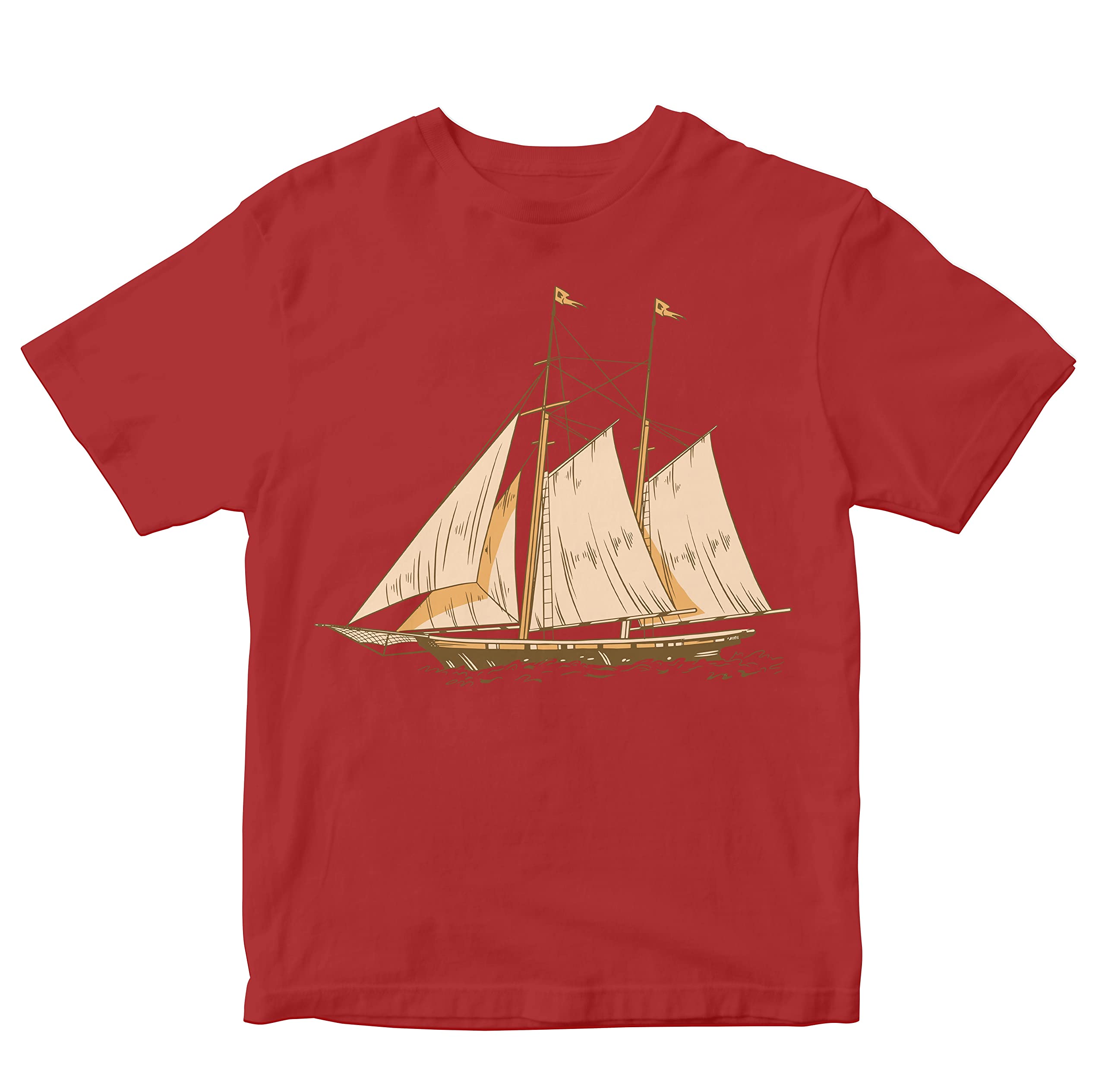 HeybrohKids T-Shirt Vintage Ship at Sea 100% Cotton Boy's Girl's Regular Fit Unisex T-Shirt