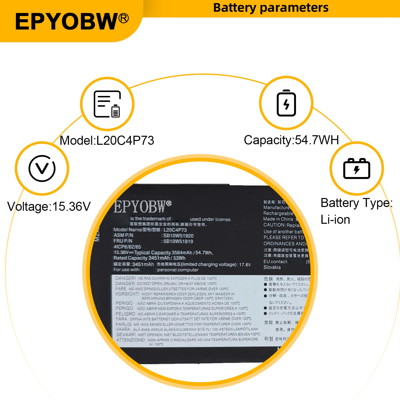 Amazon.com: EPYOBW L20C4P73 Laptop Battery 54.7Wh 4-Cell 15.36V
