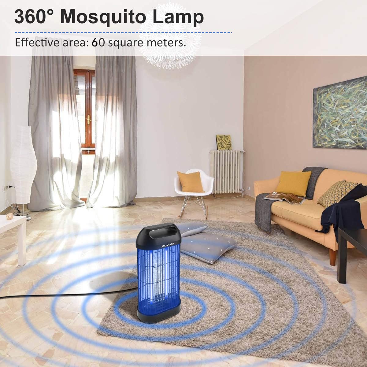 Lámpara Antimosquitos Electrico Mata Mosquitos Interior Enchufe con 14 Vatios LED Luz UV Repelente Mosquitos Lampara Exterior Atrapa Moscas para Cocina, Sala de Estar, Cuarto de Niños, Jardin