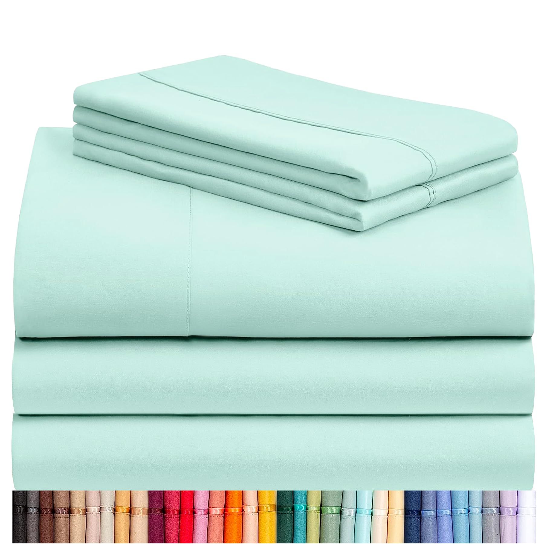 Split King Sheets for Adjustable Bed, Soft Deep Pocket Bed Sheets Set, 5PC | LuxClub Silky Fitted Sheet & Pillowcase Sets, Breathable Hotel Luxury Bedding for Mattress Wrinkle Free, Aquamarine 25-aquamarine Split King
