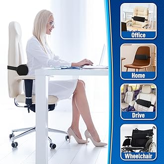 Seat Cushion, Lumbar Roll Support Pillow for Office Chair, Car, Gaming Chair, Memory Foam Back Cushion with Washable Cover for Relieving Back Pain & Improving Posture,Black