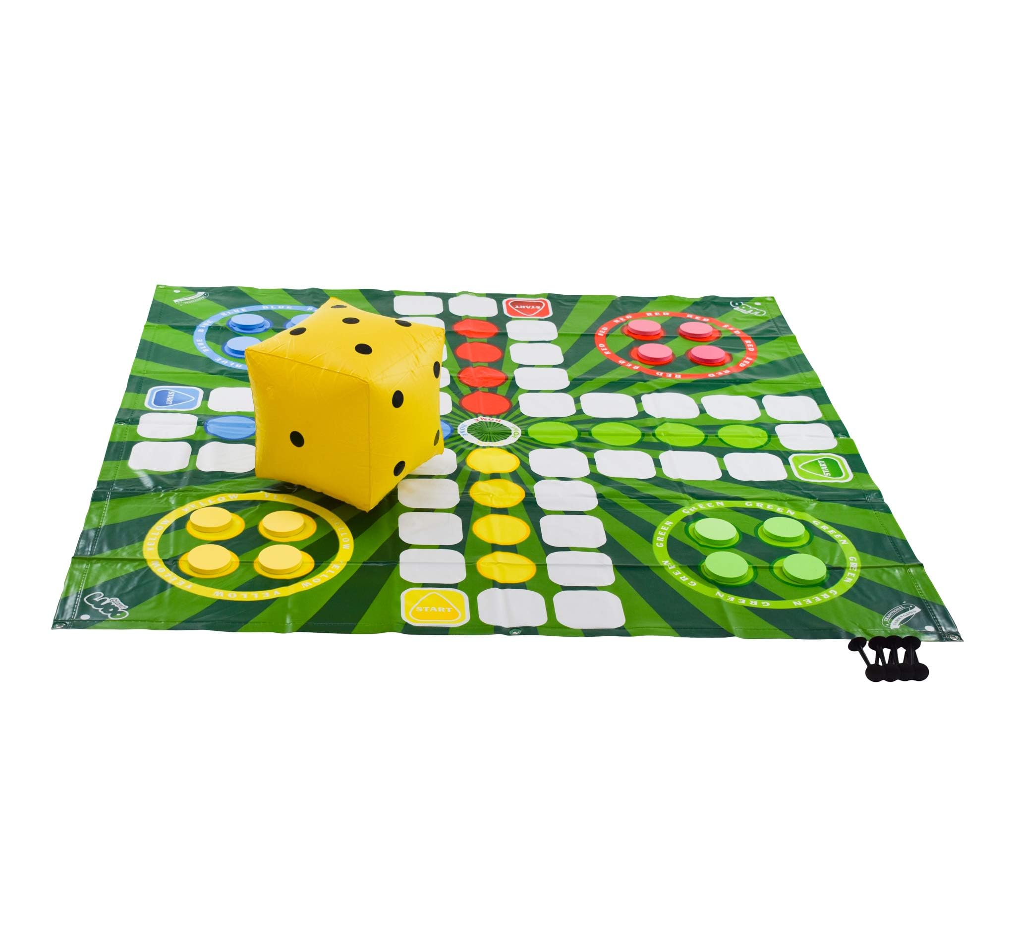 Giant Ludo Outdoor Game – 2m x 2m Durable Mat with Pegs, Inflatable Dice & Large Playing Counters – Fun Family & Party Board Game for Indoor & Outdoor Use