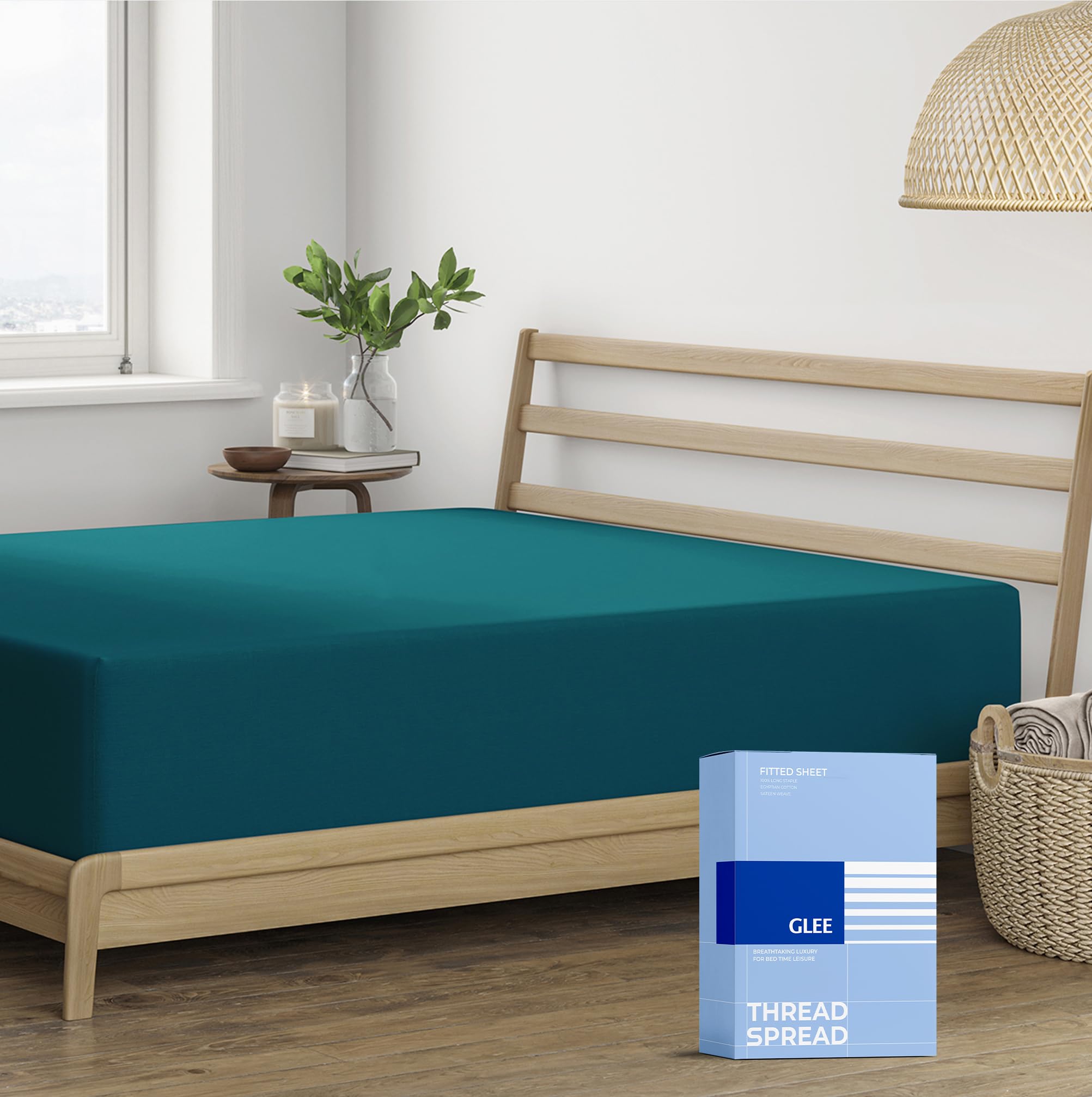 THREAD SPREAD Egyptian Cotton Twin XL Fitted Sheet - 400 Thread Count Twin XL Sheets (1 PC, Teal), Soft, Cooling Sateen Weave 16" Deep Pocket No Pop-Off Elastic Bottom Sheet for College Dorm Room — image 1