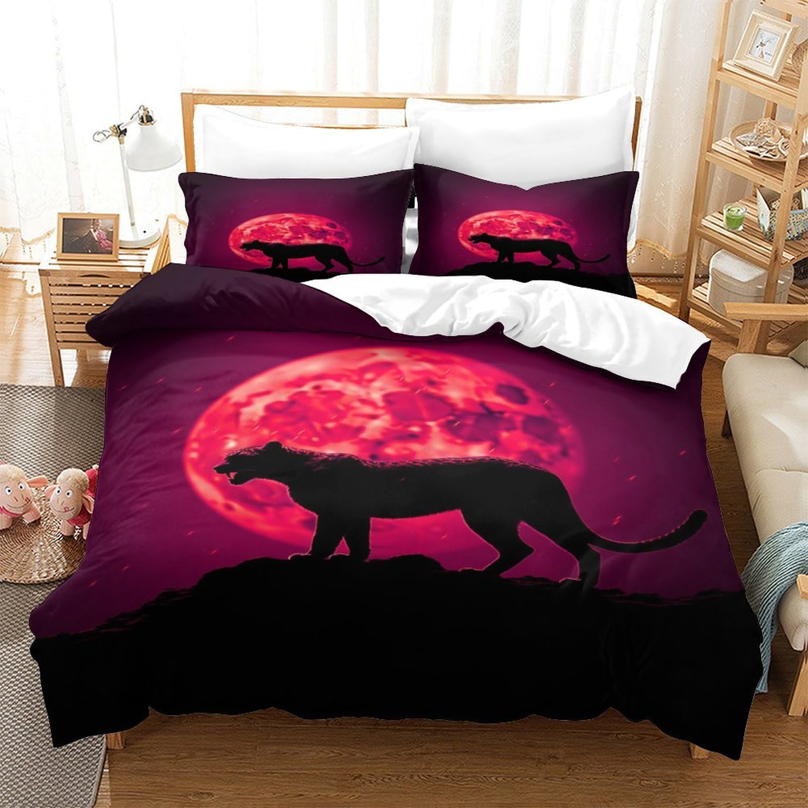 P1S9U7W5Y 3D Printed Moon Panther Style Microfiber 3pcs Duvet Cover Set Nocturnal Leopard Bedding Set King