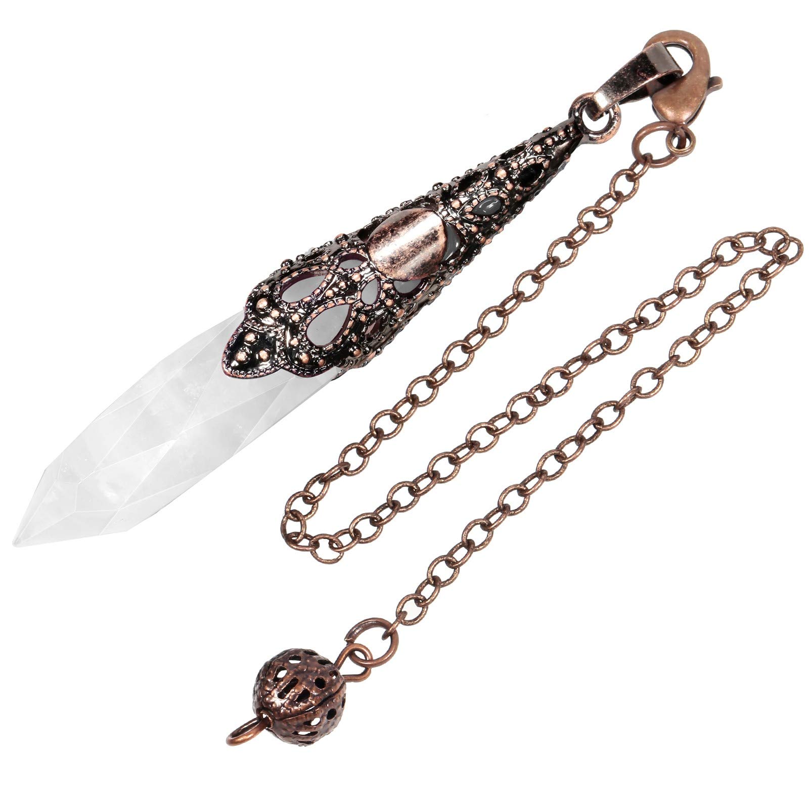 RockcloudNatural Rock Crystal Dowsing Pendulum Chakra Crystal Point Pendant Pendulum for Divination Copper Wicca Balancing Meditation Kit