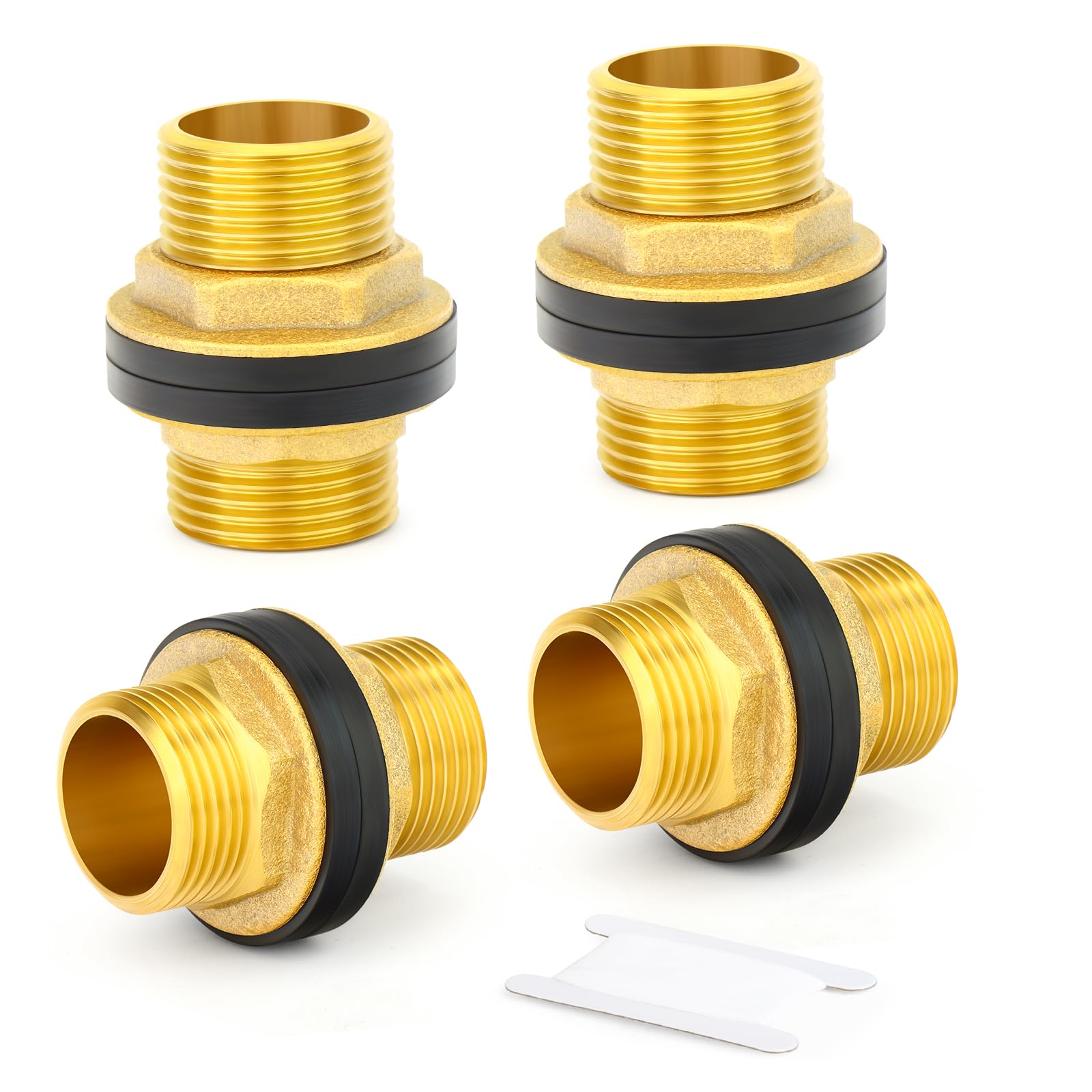 MEANLIN 4PCS Brass Bulkhead Tank Fitting, 3/4" BSP Male to 3/4" BSP Male Thread Water Tank Connector with Rubber Gaskets for Water Tanks, Ponds, and Plumbing Systems