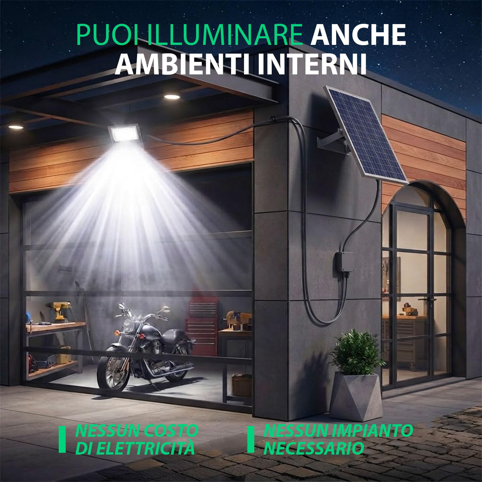 Faro Solare LED 800W con Pannello Solare, Luce Esterno 6500K Ultra Potente, Sensore Crepuscolare Automatico, Telecomando, IP66 Impermeabile, Faretto da Esterno per Giardino, Cortile, Strada