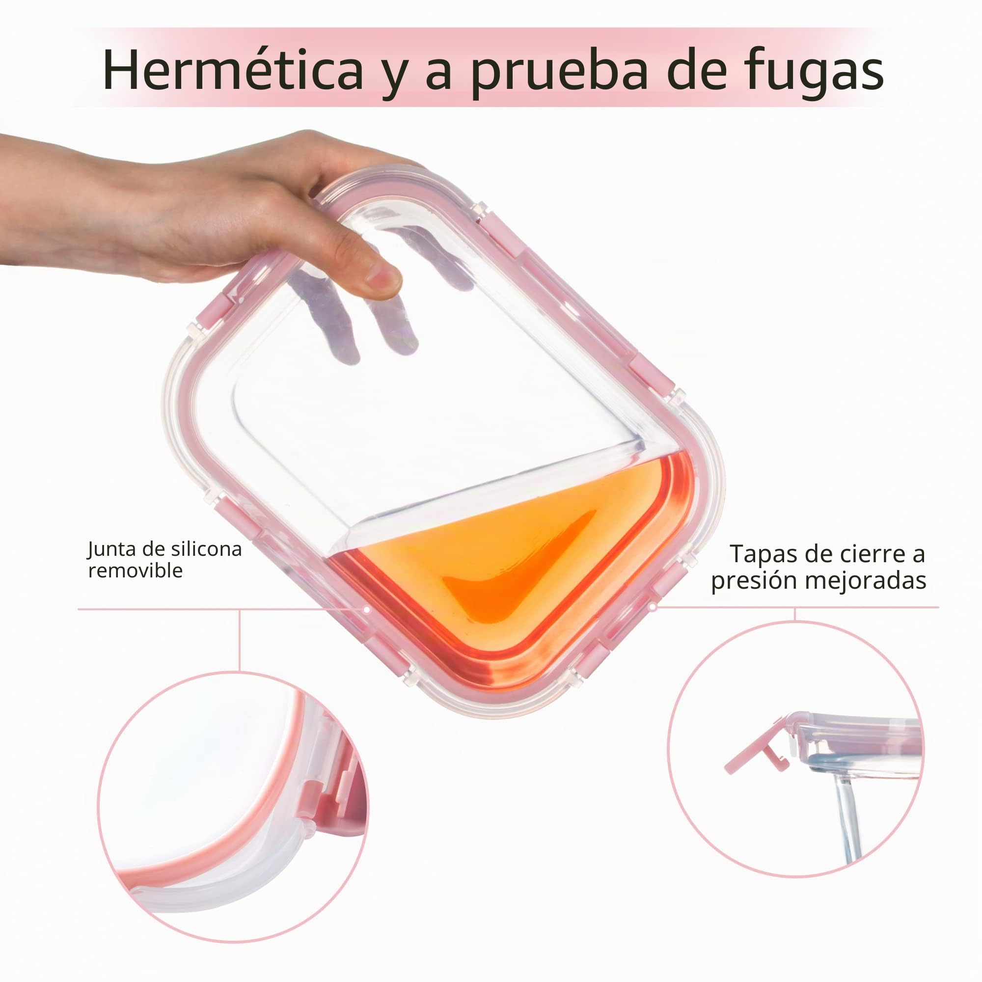 Paquete de 10 recipientes de almacenamiento de alimentos de cristal, herméticos con tapa, recipiente de cristal para el almuerzo, apto para microondas y lavavajillas, color rosa