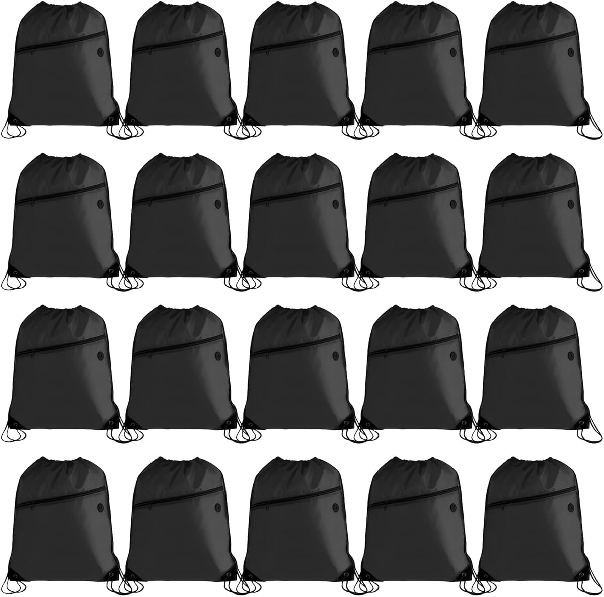 20PCS Drawstring Bag Sports Gym String Backpack Bulk Cinch Bag Sackpack with 2 layer Zip pocket for Yoga Gym Traveling (20, black)