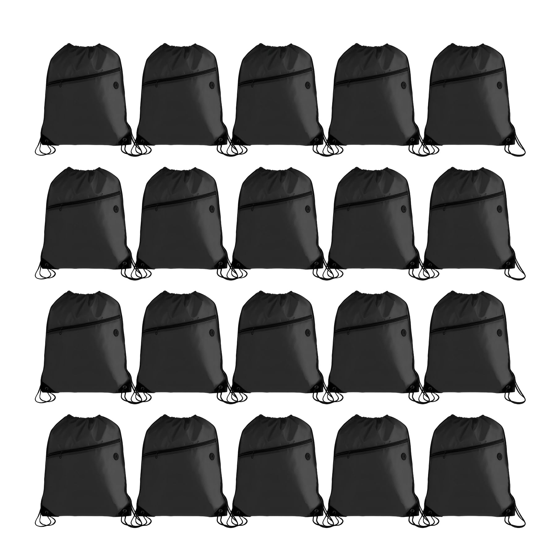 20PCS Drawstring Bag Sports Gym String Backpack Bulk Cinch Bag Sackpack with 2 layer Zip pocket for Yoga Gym Traveling (20, black)