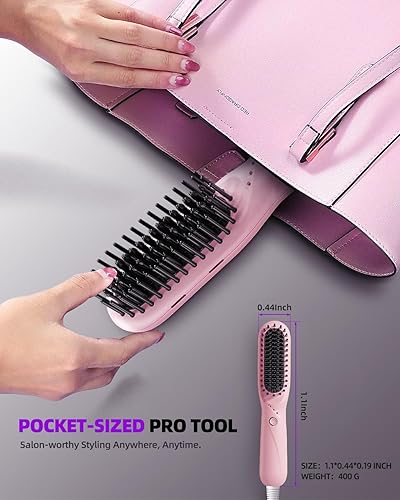 Miniatura 4 de Cepillo alisador de pelo, alisador iónico portátil para mujer, cepillo alisador con 3 ajustes de temperatura, apagado automático de 30 minutos,