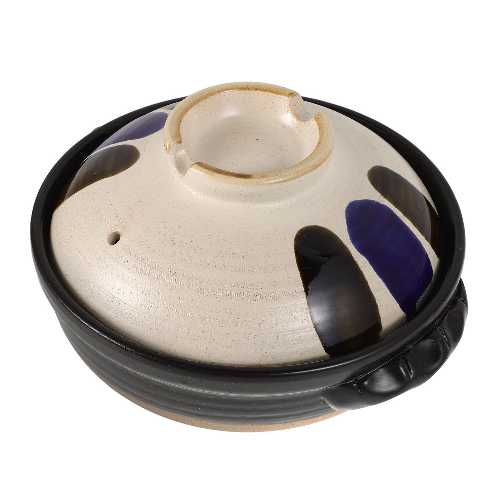 Olla de Barro con Tapa, Doble Asa, Resistente al Calor, Estilo Japonés