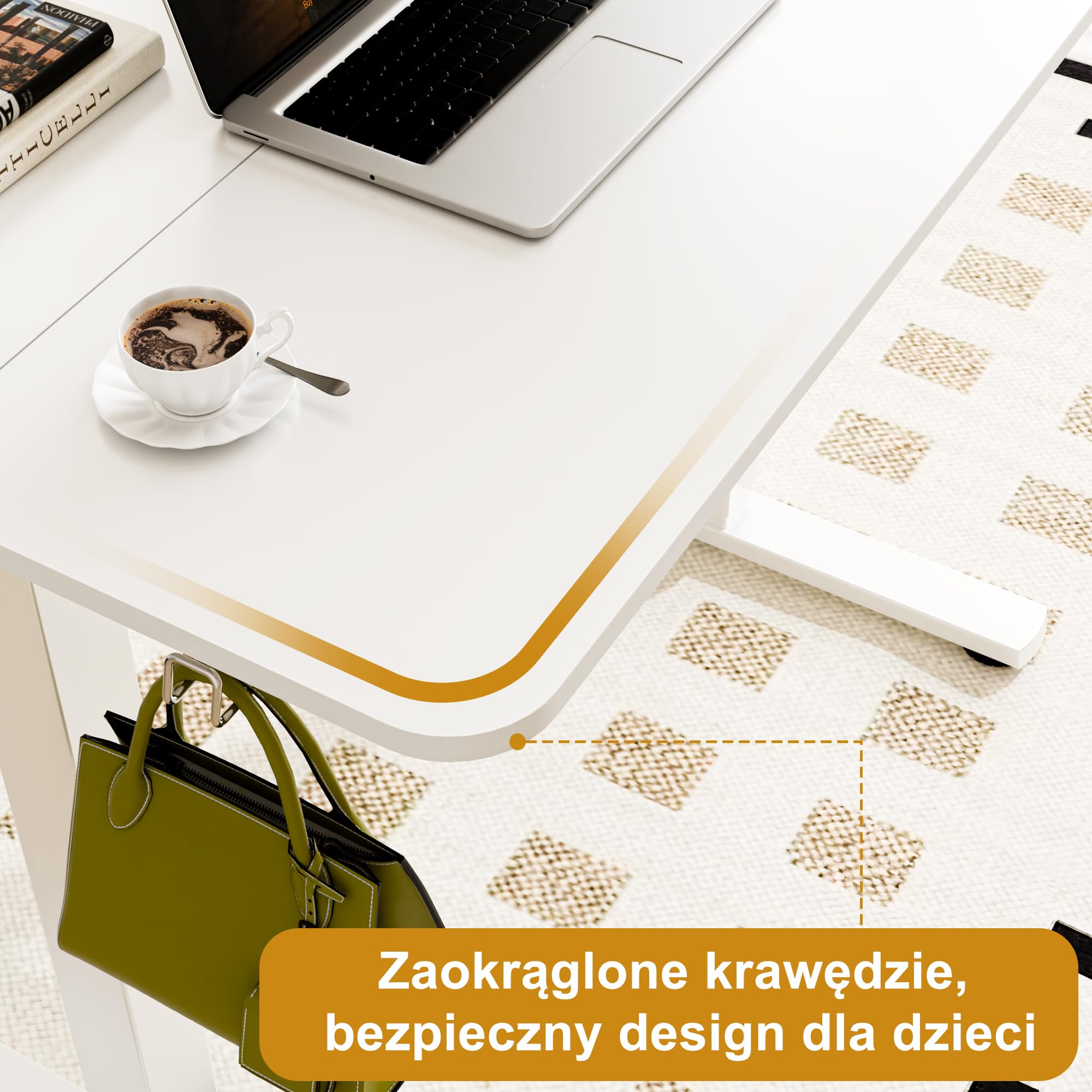 ERGOMAKER Elektryczne biurko z regulacją wysokości 90x60 cm z funkcją pamięci, ergonomiczne biurko stojące do domu i biura, Biały